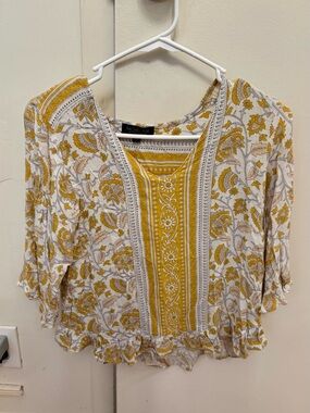 Rachel Zoe White and Yellow Floral Peasant Blouse
